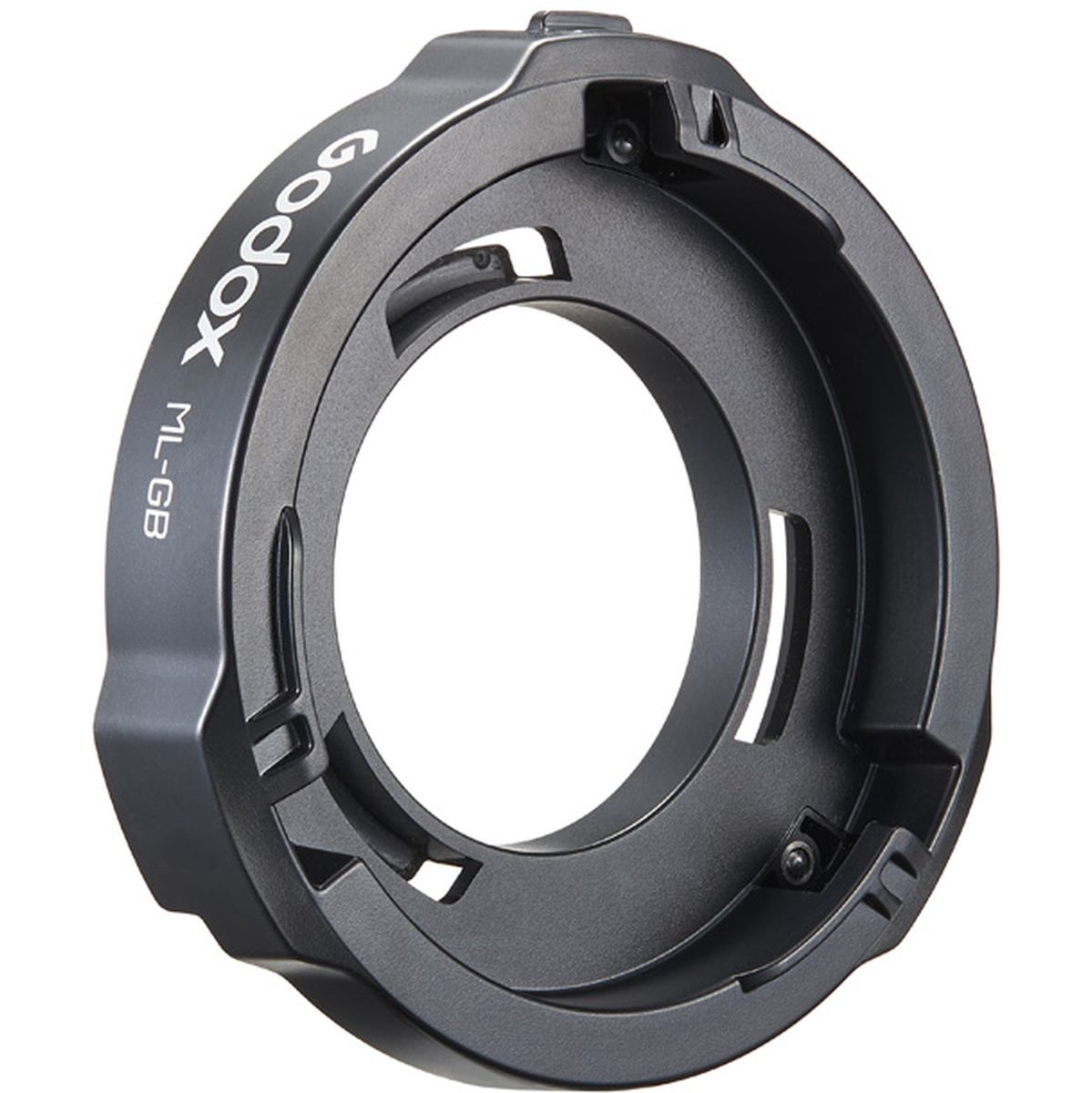 Adaptateur Godox ML-GB vu de trois quarts côté ergots de verrouillage