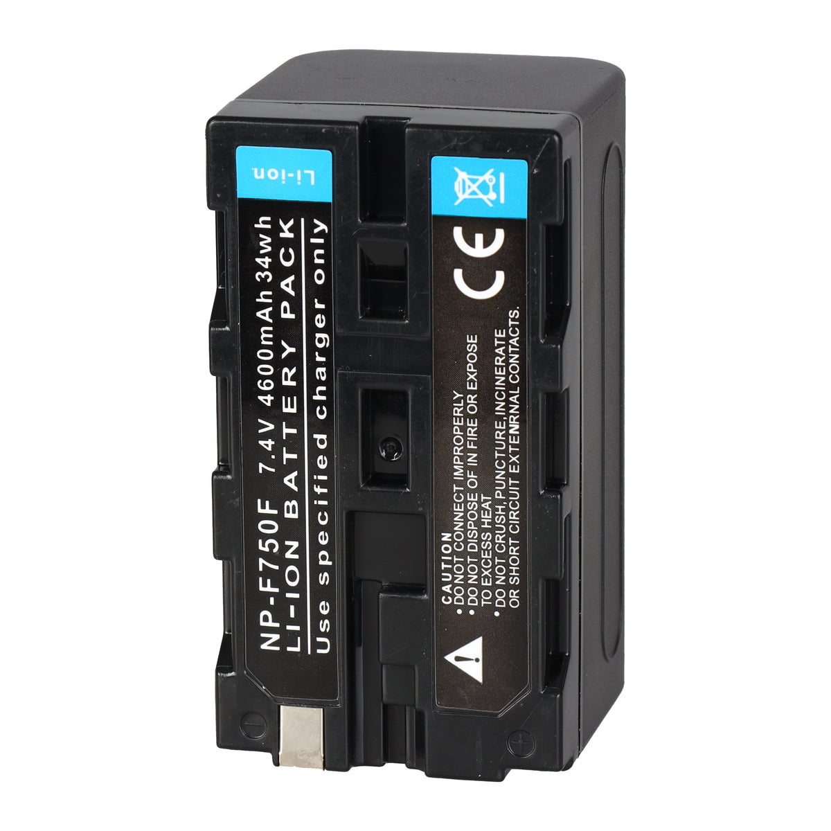 Étiquette de la batterie Falcon Eyes NP-F750 : 7,4 V, 4600 mAh, 34 Wh, lithium-ion