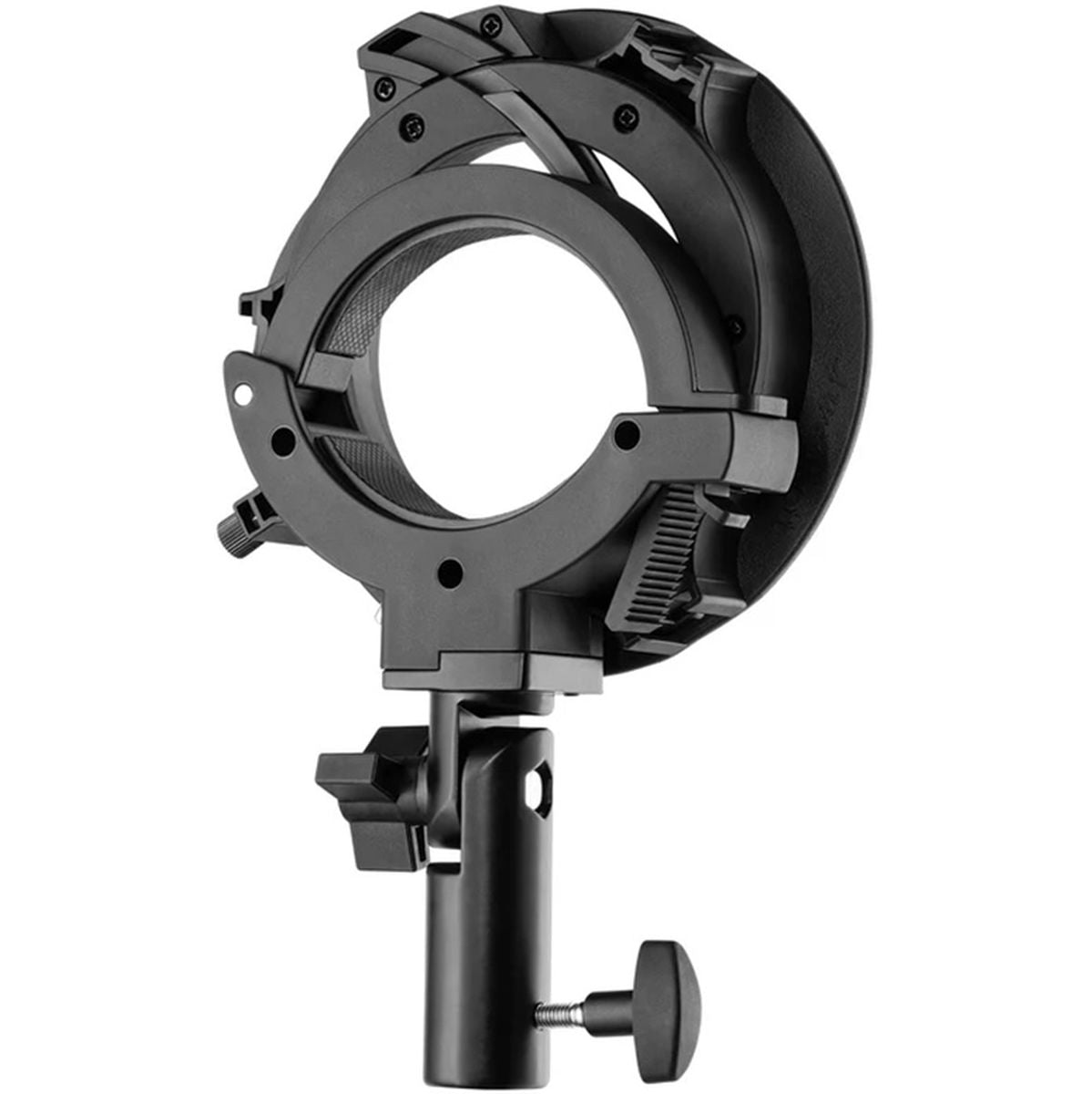 Bracket Westcott S-Bracket 2 Bowens vu de côté avec sa sangle de verrouillage