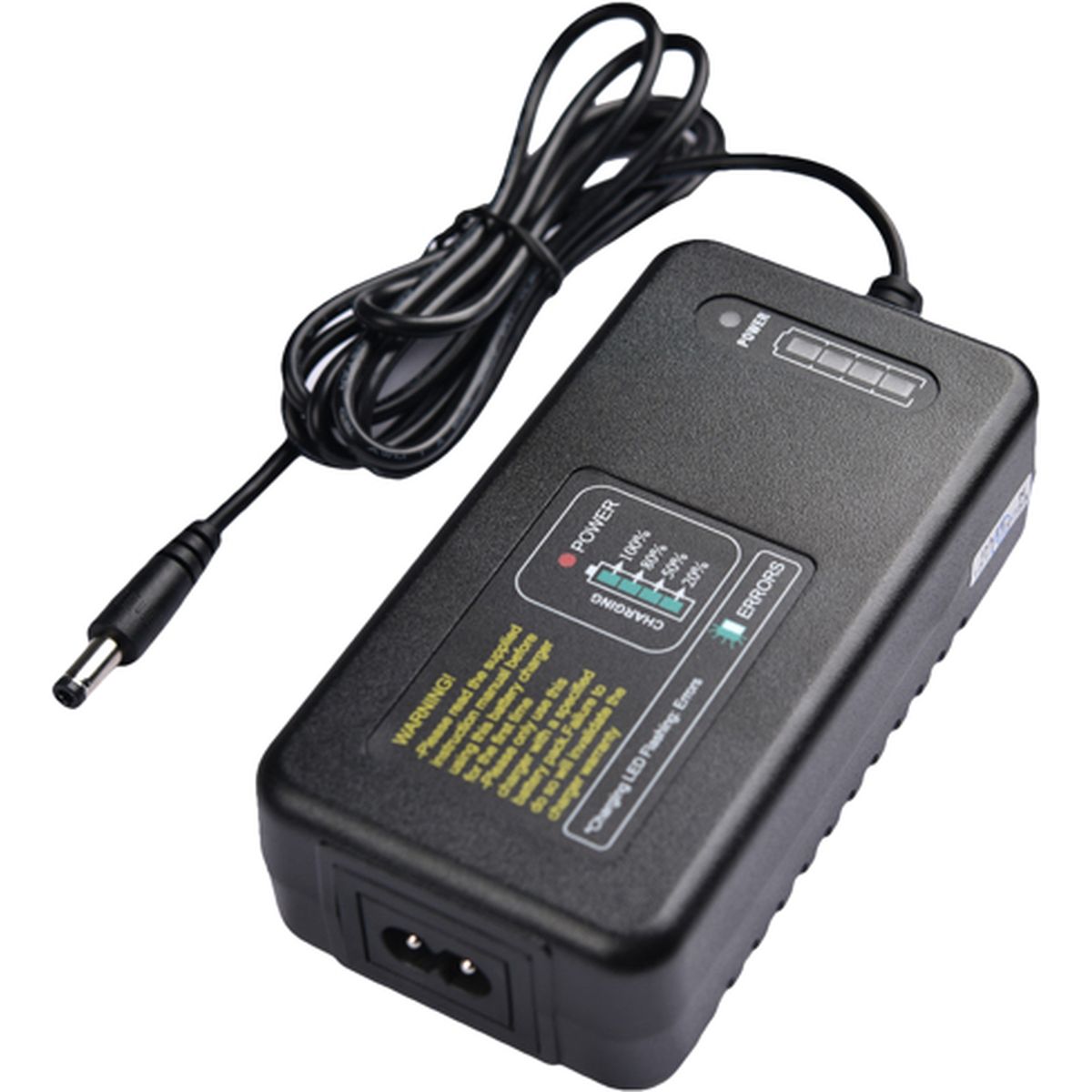 Chargeur Godox C87 avec câble de sortie enroulé, témoins de charge et prise secteur