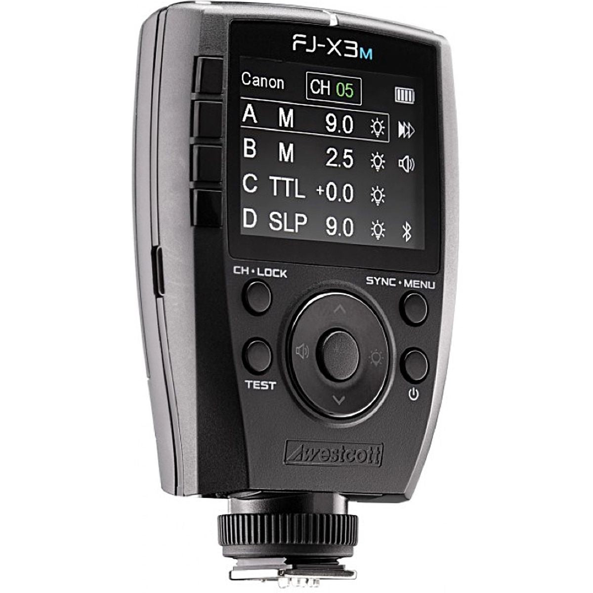 Déclencheur Westcott FJ-X3 M universel de trois quarts, pavé de navigation et griffe multi-marques