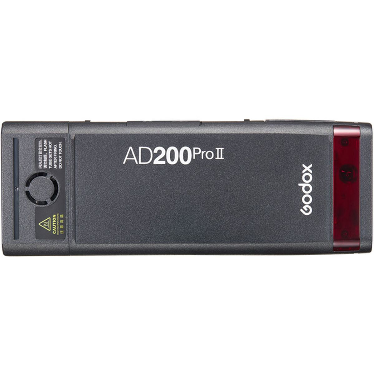 Flash portable Godox AD200Pro II de profil avec la tête speedlite H200 II