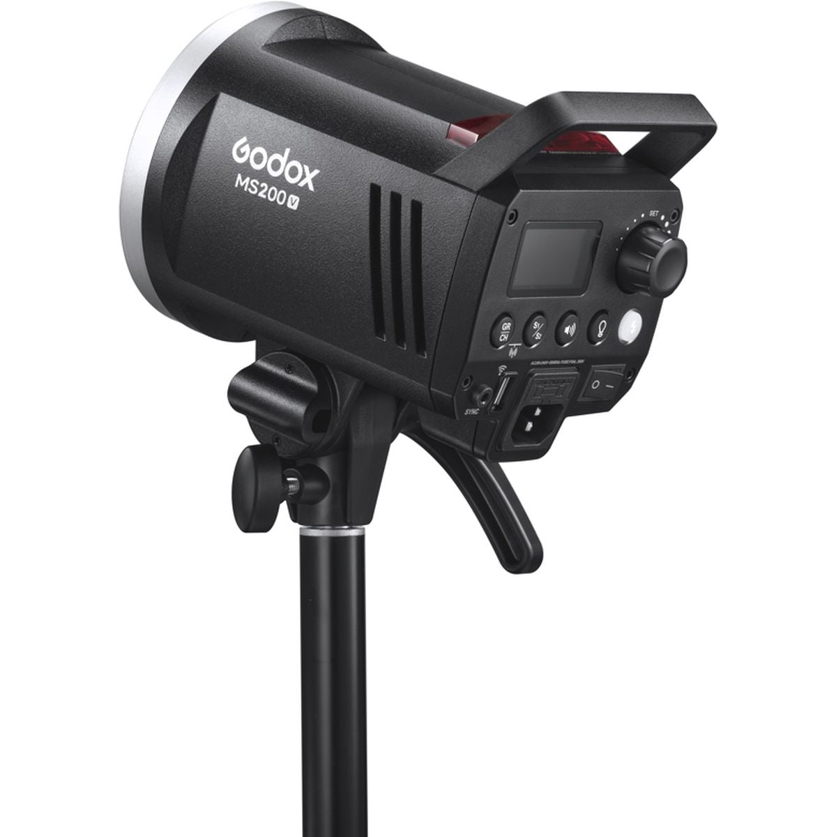 Flash studio Godox MS200V, écran de contrôle et boutons de réglage