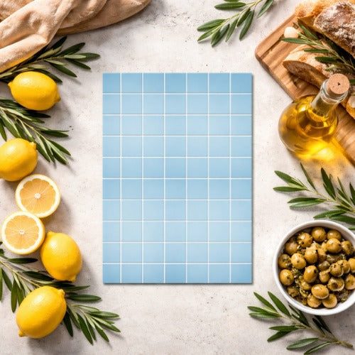 flat lay carrelage bleu