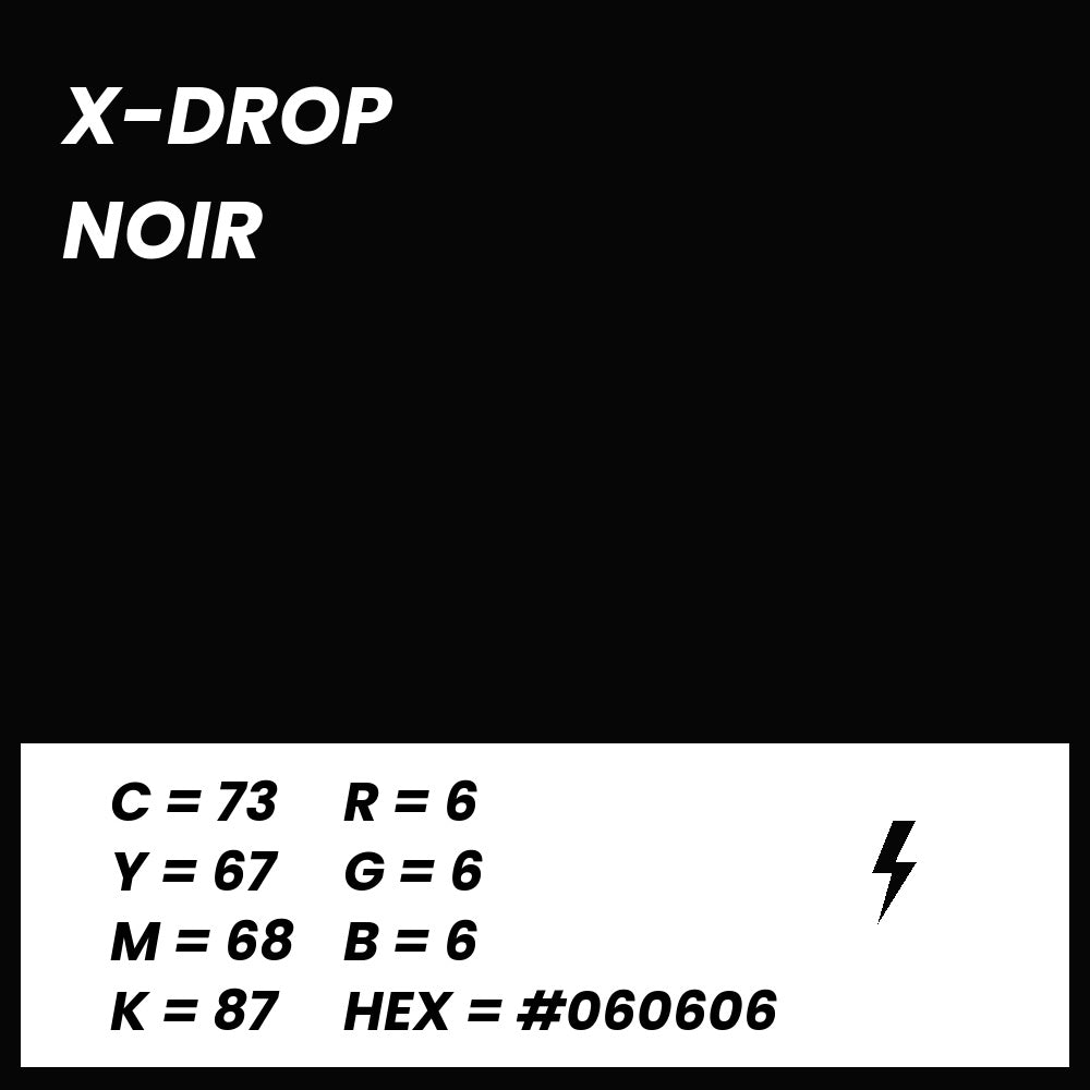Fond Photo Anti-Froissage Westcott X-Drop 1,5 x 2,1 m, coloris noir, fiche couleur avec valeurs CMJN, RVB et HEX