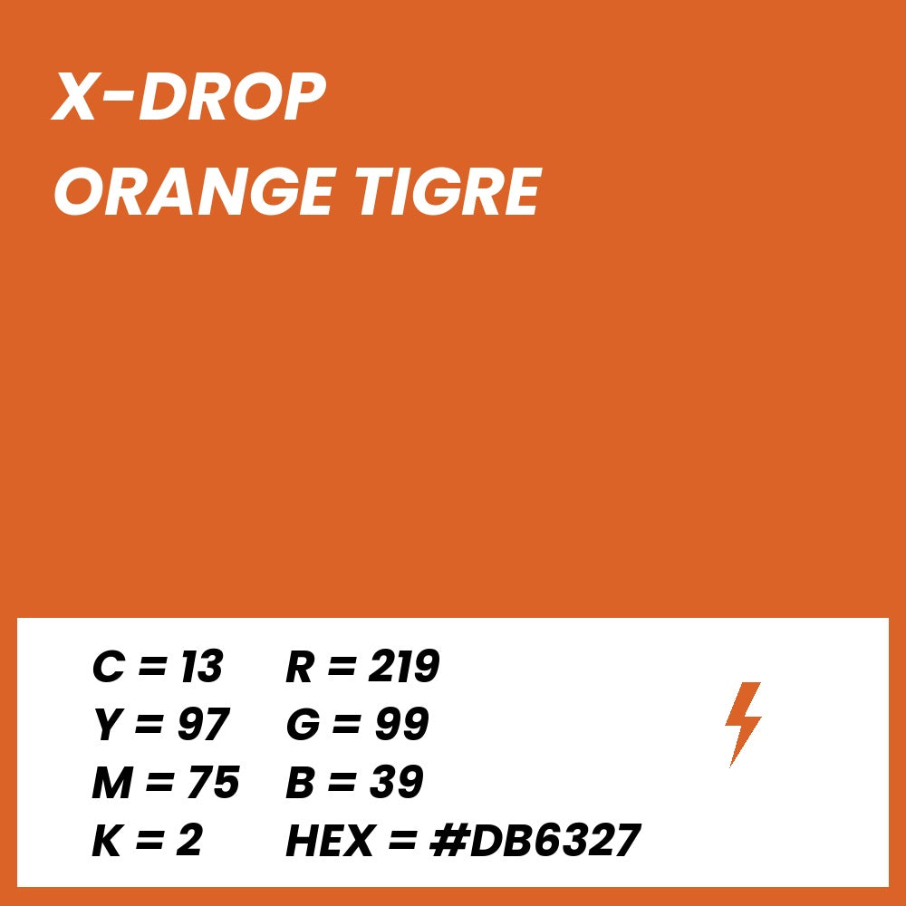 Fond Photo Anti-Froissage Westcott X-Drop 1,5 x 2,1 m, coloris orange tigre, fiche couleur avec valeurs CMJN, RVB et HEX