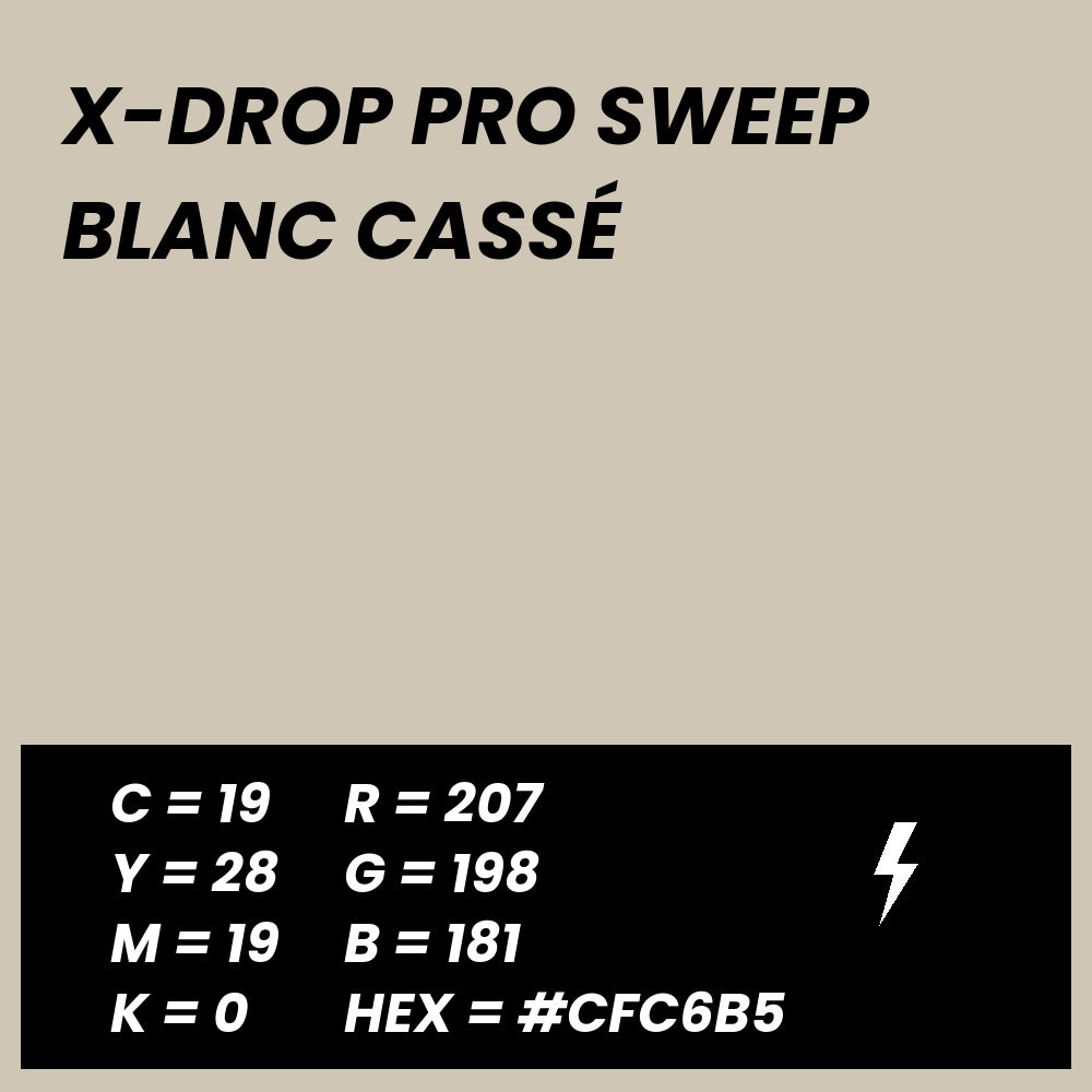 Fond Photo Anti-Froissage Westcott X-Drop Pro Sweep 2,4 x 4 m, coloris blanc cassé, fiche couleur avec valeurs CMJN, RVB et HEX