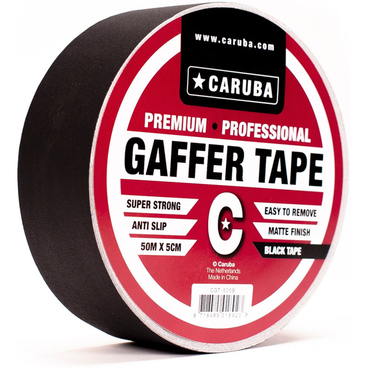 Gaffer tape mat Caruba noir 5 cm x 50 m dans son étiquette Premium Professional