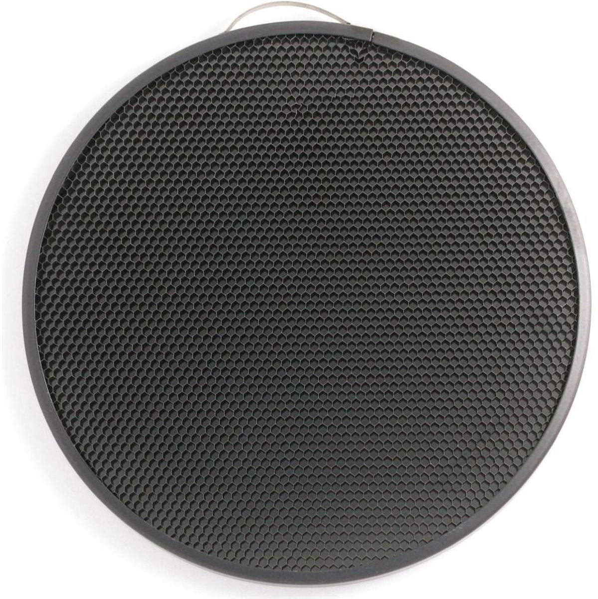 Grille nid d'abeille Elinchrom 21 cm 12° vue de face, alvéoles noires et languette de fixation