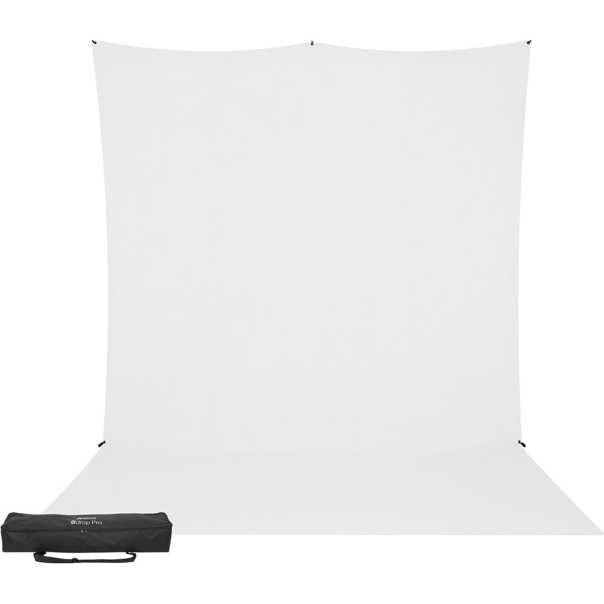 Toile de fond blanche X-Drop Pro pliée et rangée dans son sac