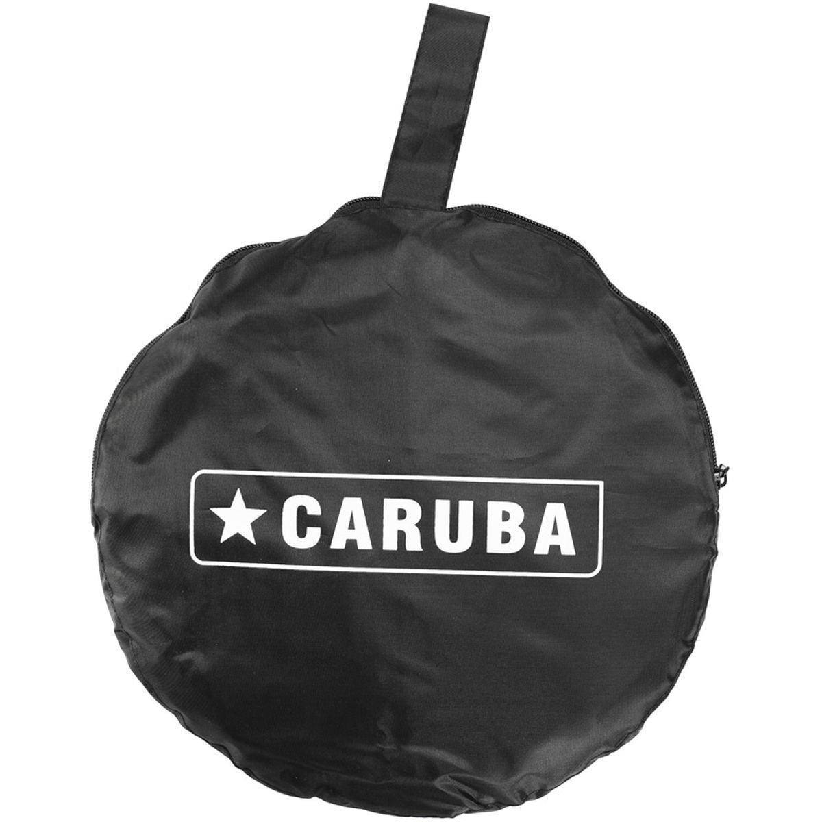 Housse de rangement noire au logo Caruba du réflecteur anti-vent, fermée