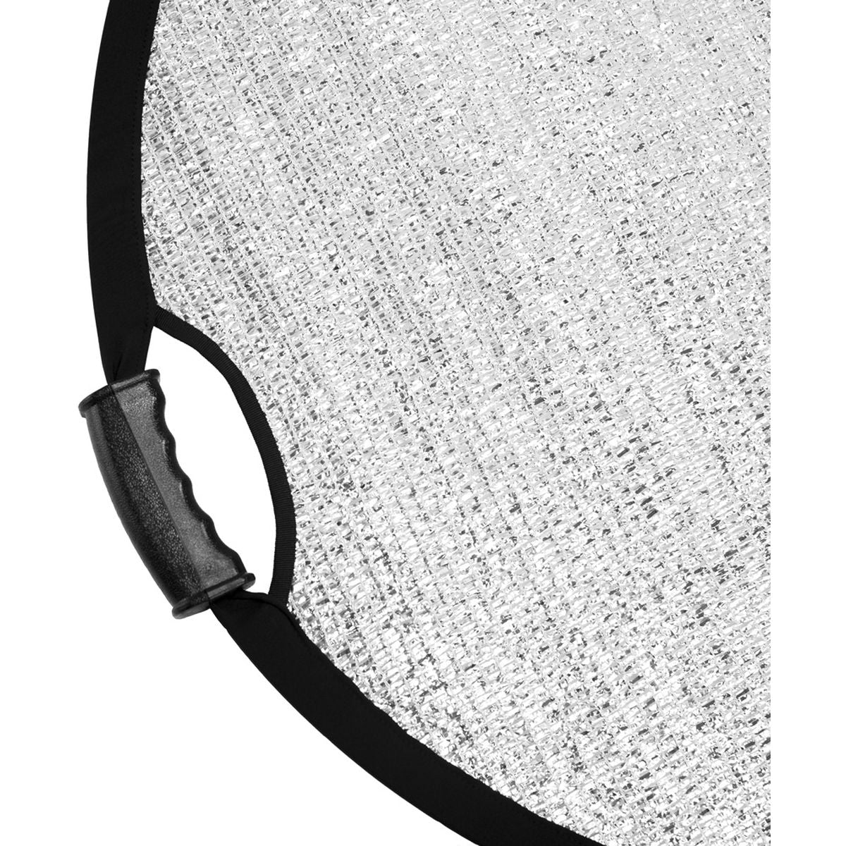 Poignée ergonomique noire du réflecteur argent anti-vent Caruba, fixée au cerclage
