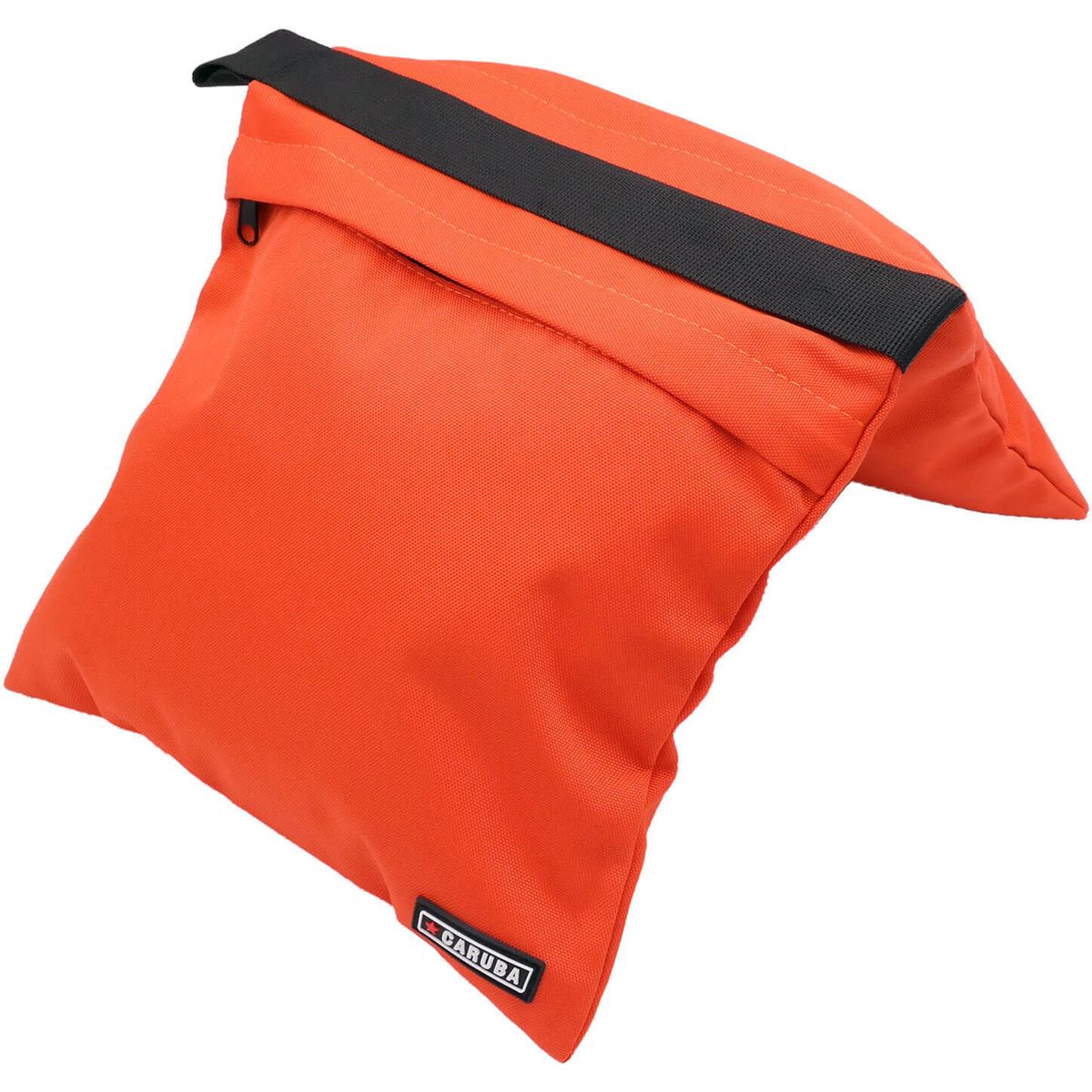 Sac de lest Caruba Double PRO orange Large vu de trois quarts, sangle noire et étiquette Caruba