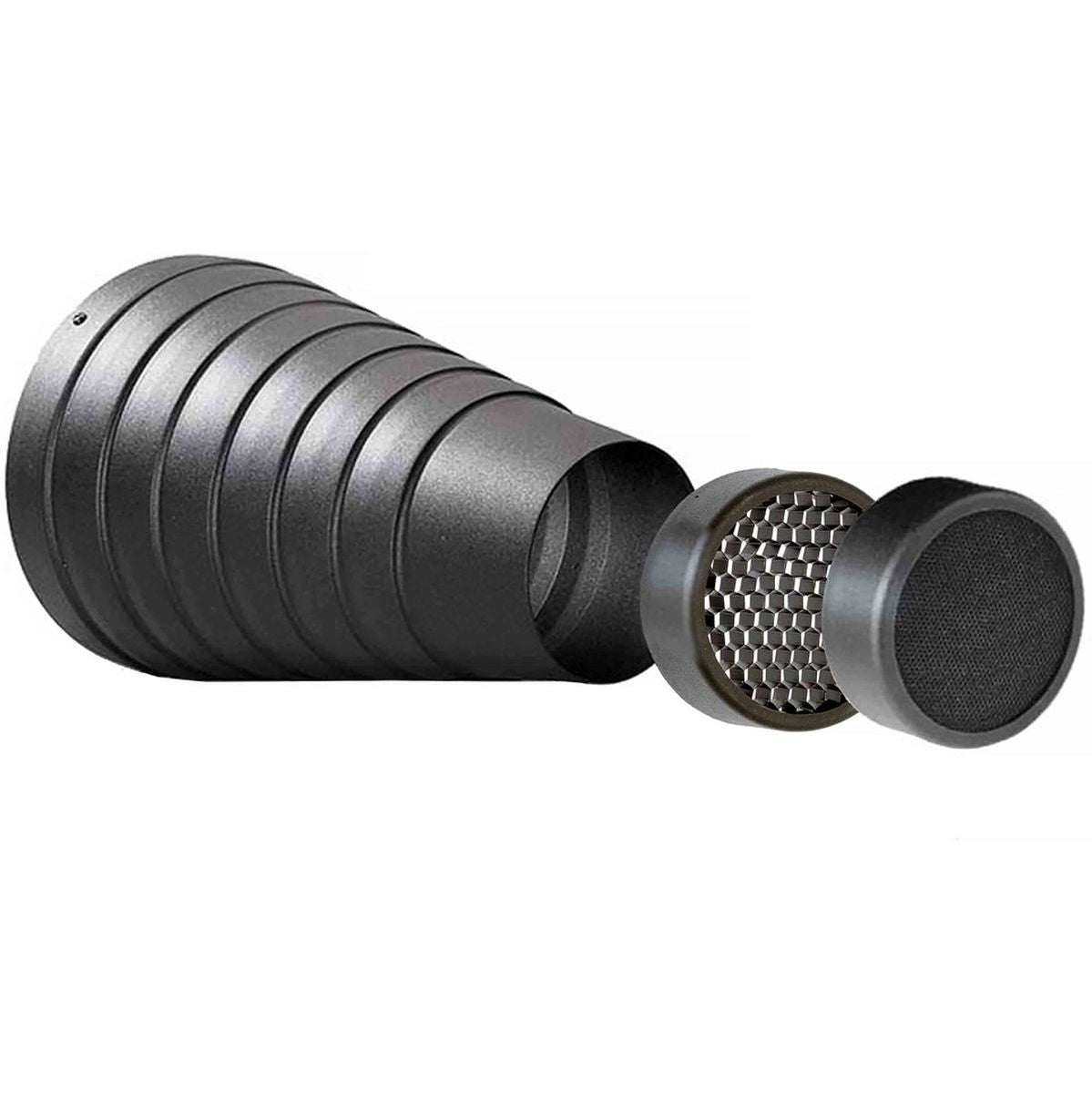 Snoot Elinchrom avec une grille nid d'abeille présentée à l'entrée et la seconde grille à côté
