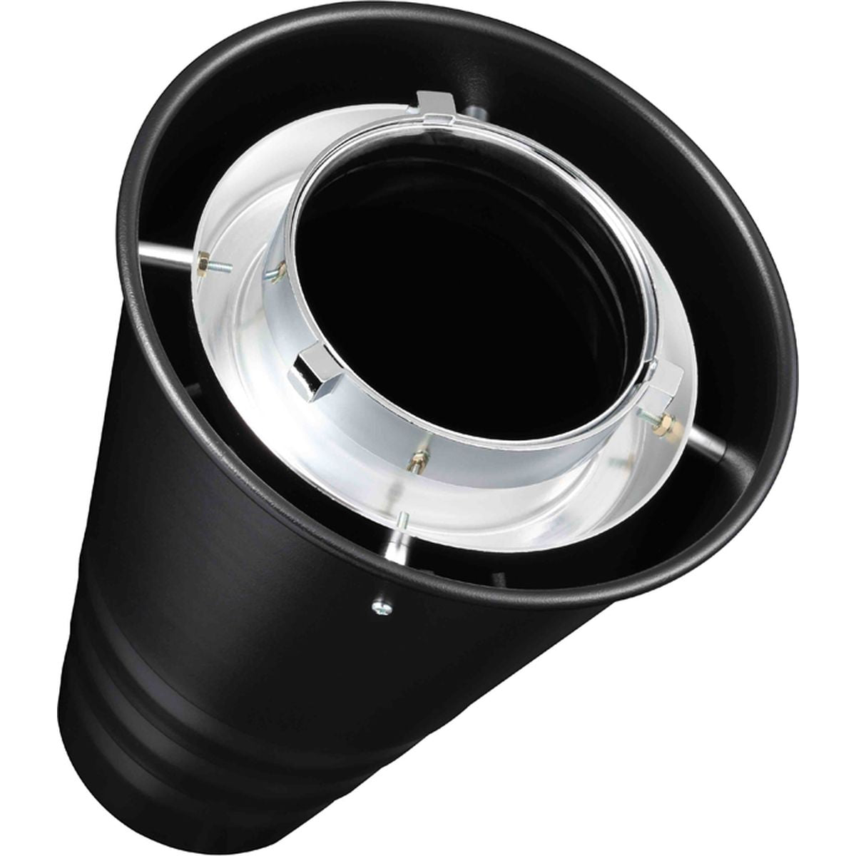 Snoot Pro Godox SN-05 vu côté base, bague de monture Bowens argentée à l'intérieur