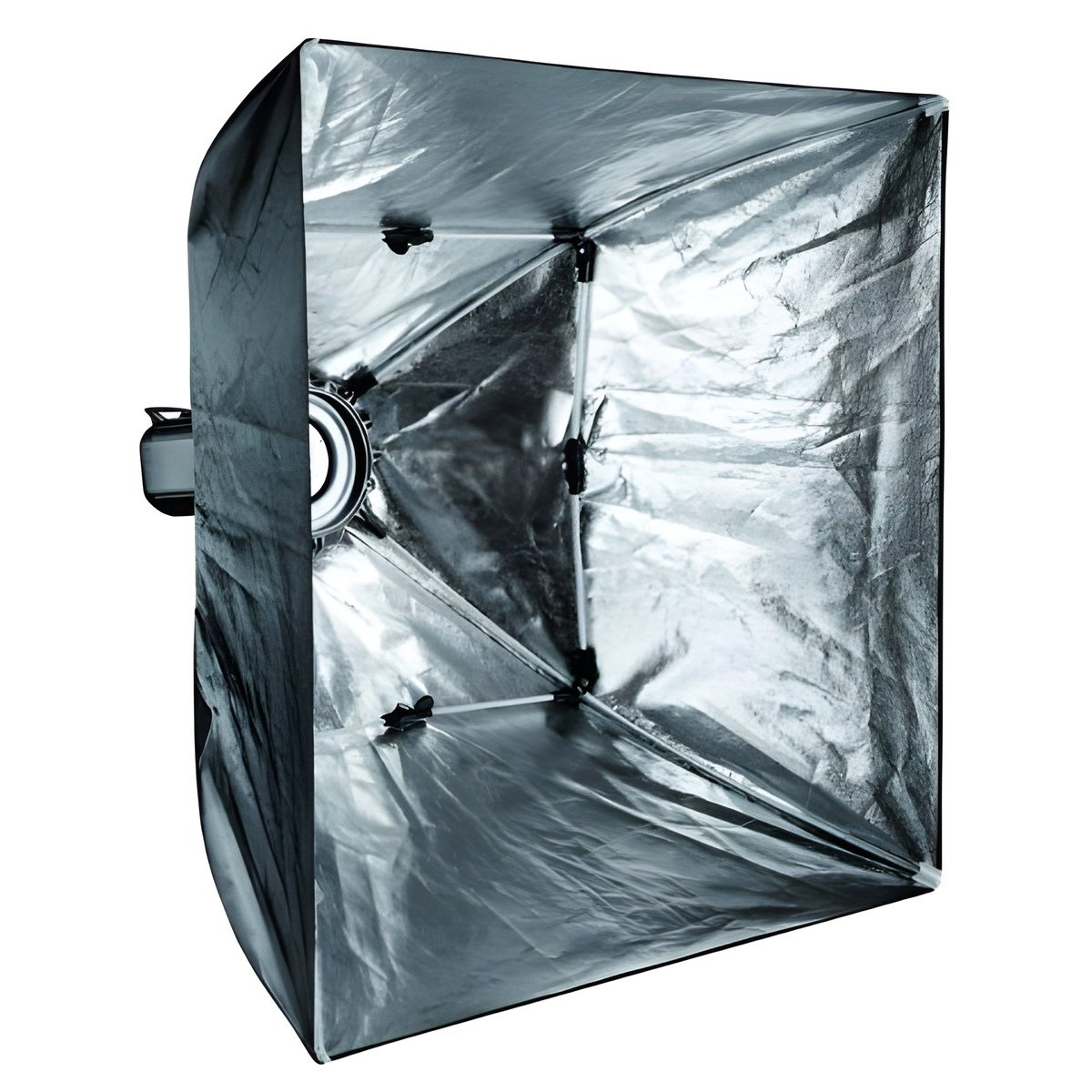 Softbox pliable Falcon Eyes FESB 90x90 cm ouverte de trois quarts, intérieur argenté