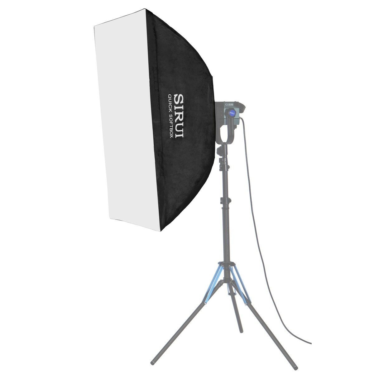 Softbox Sirui RGX6090 de 60x90 cm montée sur une lampe LED et un pied, vue de trois quarts