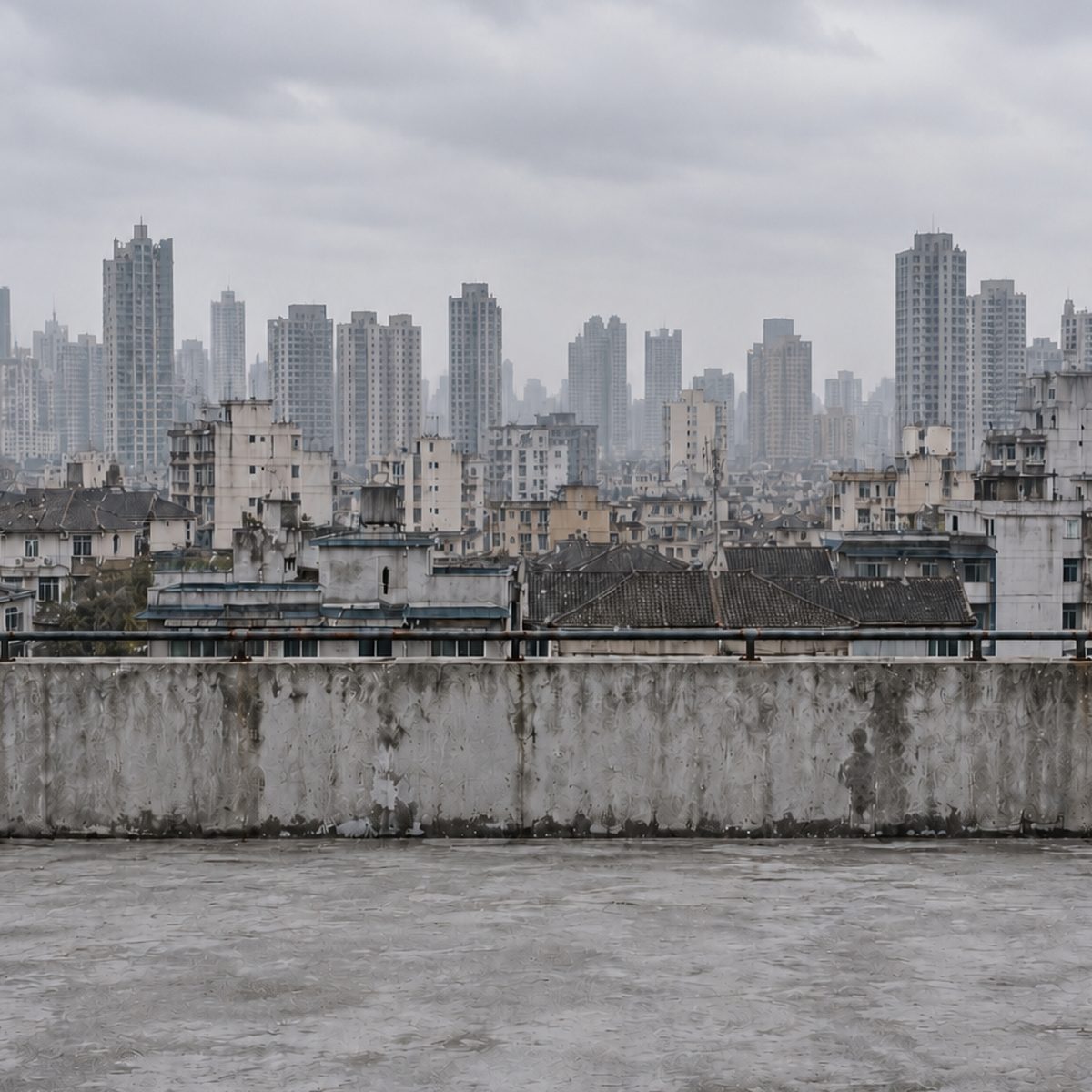 Toile de fond photo urbaine toit sous ciel couvert, format 3 x 3 m, visuel complet