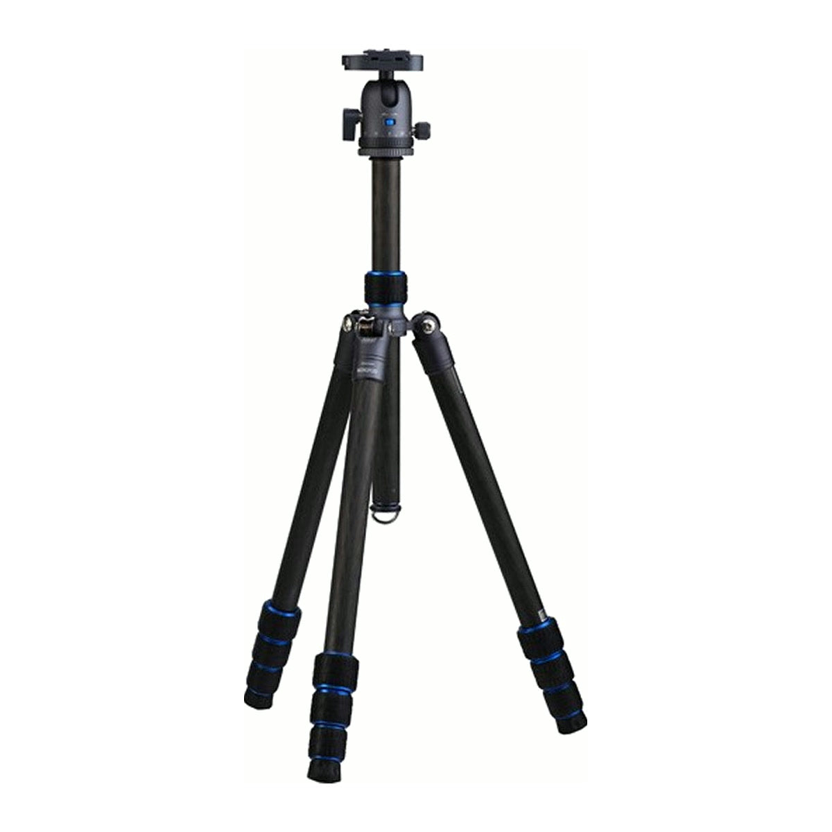 Trépied carbone Nest NT-6294CK déployé avec sa rotule ball NT-630H et ses bagues bleues