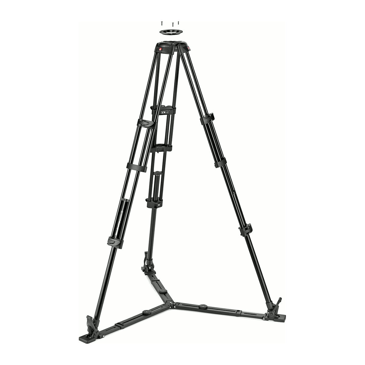 Trépied vidéo Manfrotto Twin GS alu sans tête, jambes double tube et écarteur au sol, adaptateur de bol 75 mm au-dessus