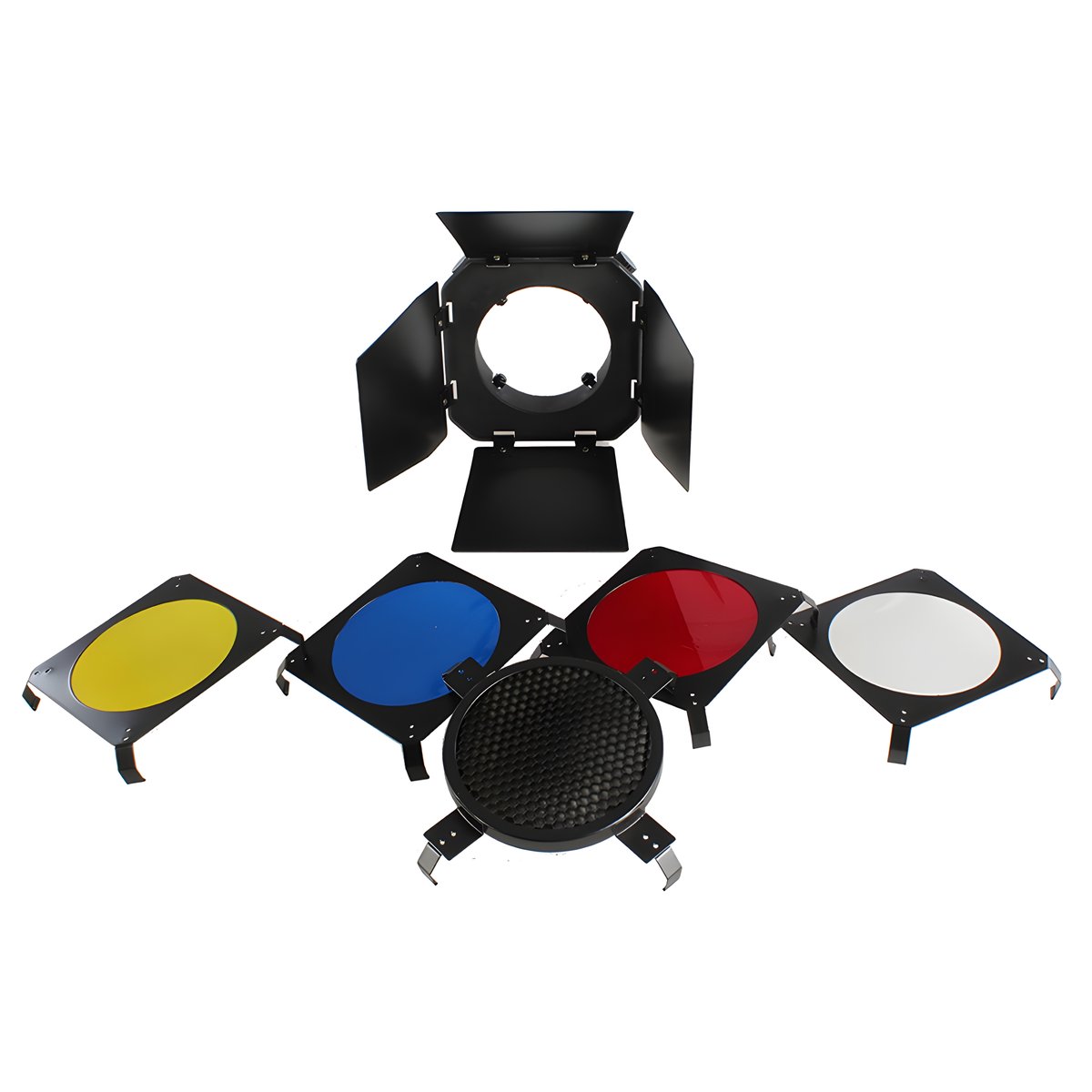Volets coupe-flux StudioKing SK-BD95 avec leur grille nid d'abeille et leurs filtres de couleur