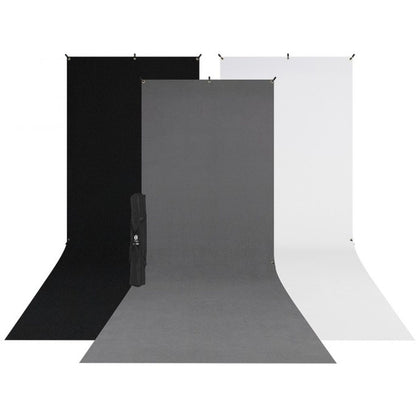 Kit fond photo X-Drop 3 toiles (blanc, noir, gris) avec support de studio