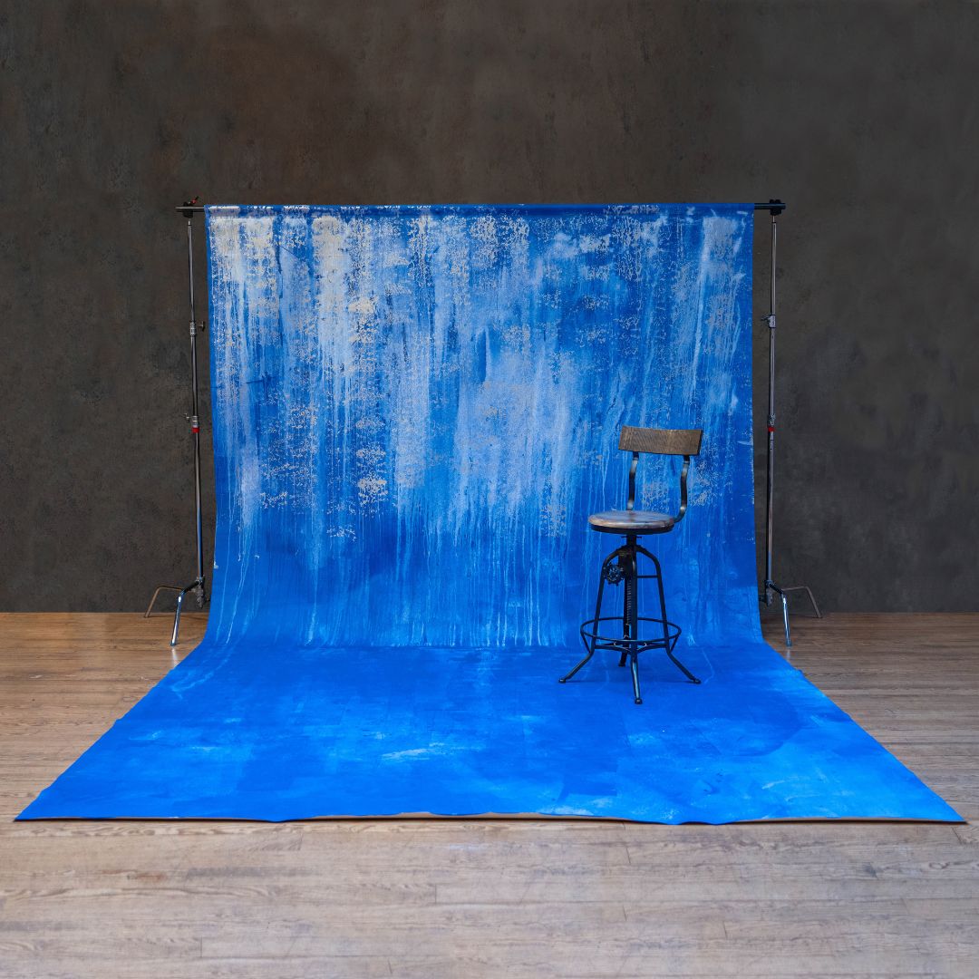 Location backdrop toile de fond blue jean tabouret