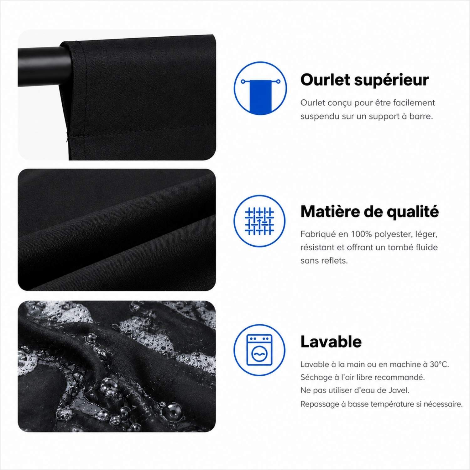 Schéma toile tissu lavable avec ourlet et matière polyester