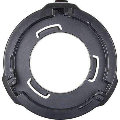Adaptateur Godox ML-GB vu de face, bague noire à trois fentes de verrouillage