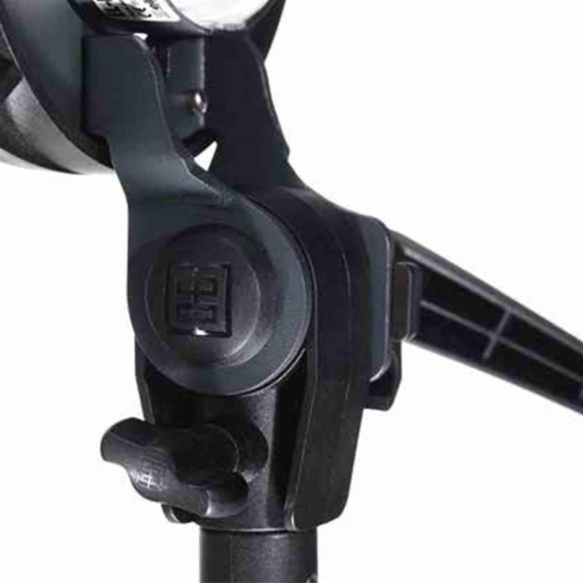 Rotule de l'adaptateur Elinchrom Quadra MK-II en gros plan, logo et molette de serrage