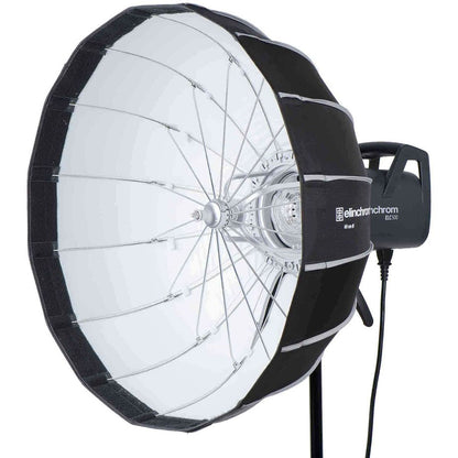 Boîte Rotalux Go à baleines argentées montée sur une tête Elinchrom ELB 500, intérieur blanc 