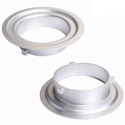 Adaptateur Rotalux Go Bowens vu côté boîte et côté flash, ergots de la monture 