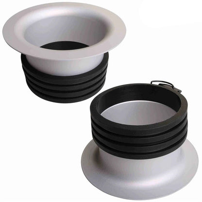 Adaptateur Rotalux Go OCF vu de dessus et de dessous, manchon noir et clip de verrouillage 