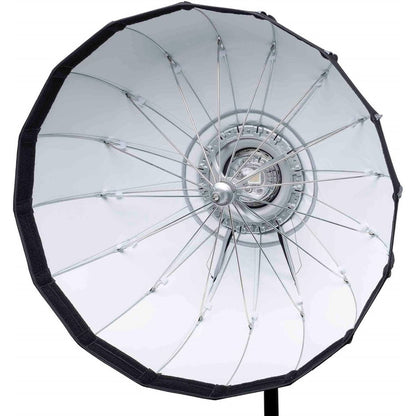 Intérieur blanc d'une Octabox Rotalux Go vue de face, baleines et flash au centre 