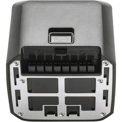 Adaptateur secteur Godox AD-AC vu de dessous, connecteur et plaque de fixation au boîtier