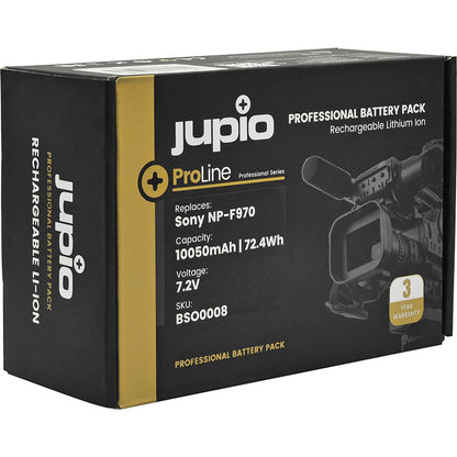 Emballage de la batterie Jupio ProLine NP-F970, capacité 10050 mAh, 72,4 Wh et 7,2 V indiqués
