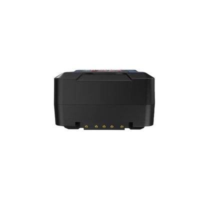 Contacts dorés de la monture V-Mount sous la batterie Rolux Density II 140 Wh 