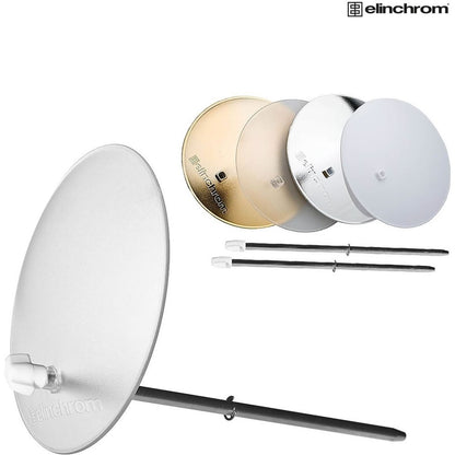 Quatre déflecteurs or, transparent, argent et blanc et tiges de fixation du bol beauté Elinchrom Softlite 44 cm