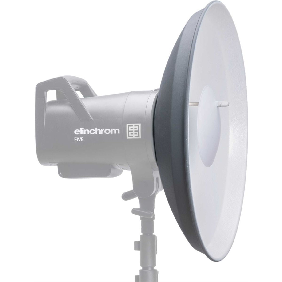 Bol beauté Elinchrom Softlite blanc 44 cm monté sur un flash Elinchrom FIVE sur pied de lumière