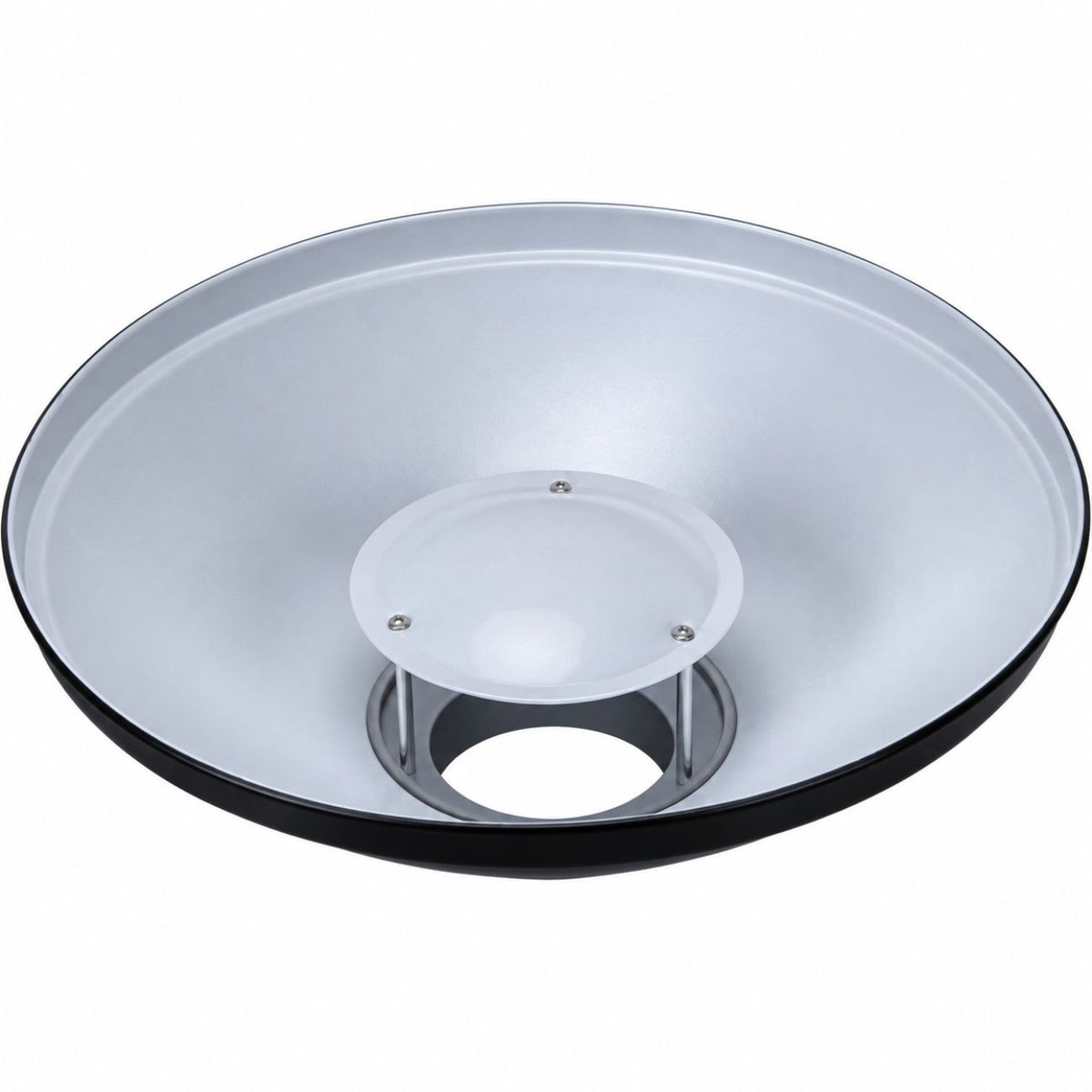Bol beauté Godox BDR-W550 vu de trois quarts, intérieur blanc, déflecteur central et ouverture de la monture Bowens