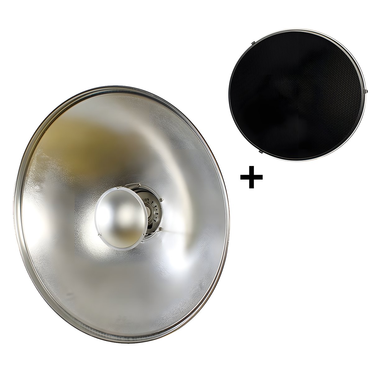 Bol beauté StudioKing SK-BD pour Falcon Eyes, argent 55 cm, présenté avec sa grille nid d'abeille 