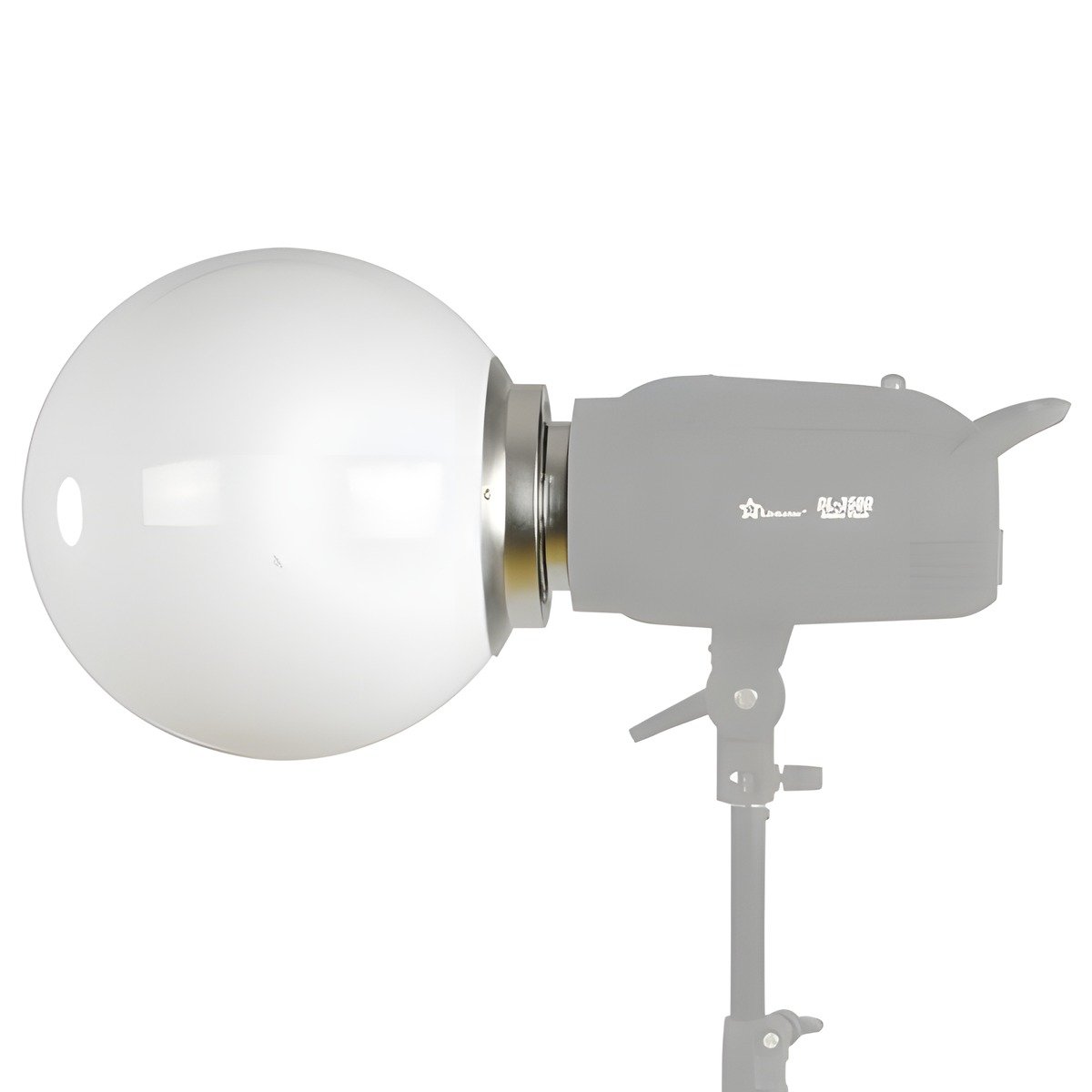 Boule diffuseur StudioKing SK-DB de 30 cm montée sur un flash de studio Linkstar 