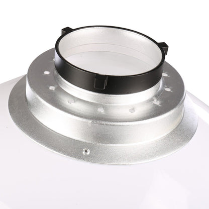 Monture Bowens argentée de la boule diffuseur StudioKing SK-DB400 vue de trois quarts 