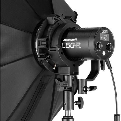 Bracket Westcott S-Bracket 2 tenant une LED L60-B dans une softbox Bowens