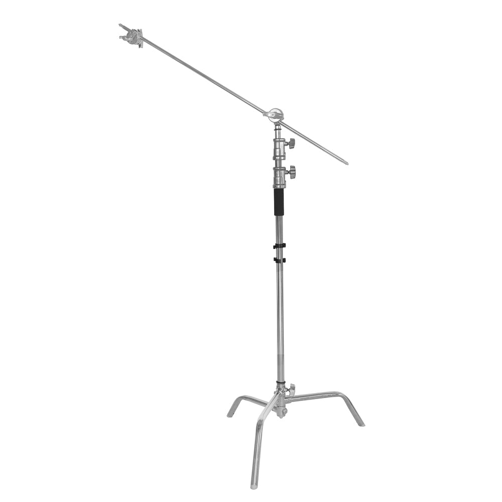 C-stand StudioKing FT-3203S chromé déployé avec son bras articulé de 120 cm incliné