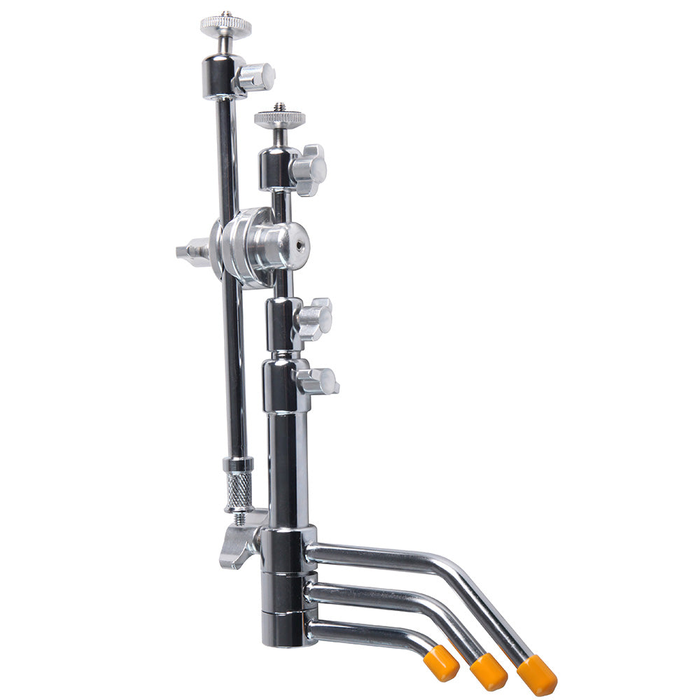 Pocket C-stand StudioKing PCS-6202 replié, pieds rassemblés et perche à la verticale