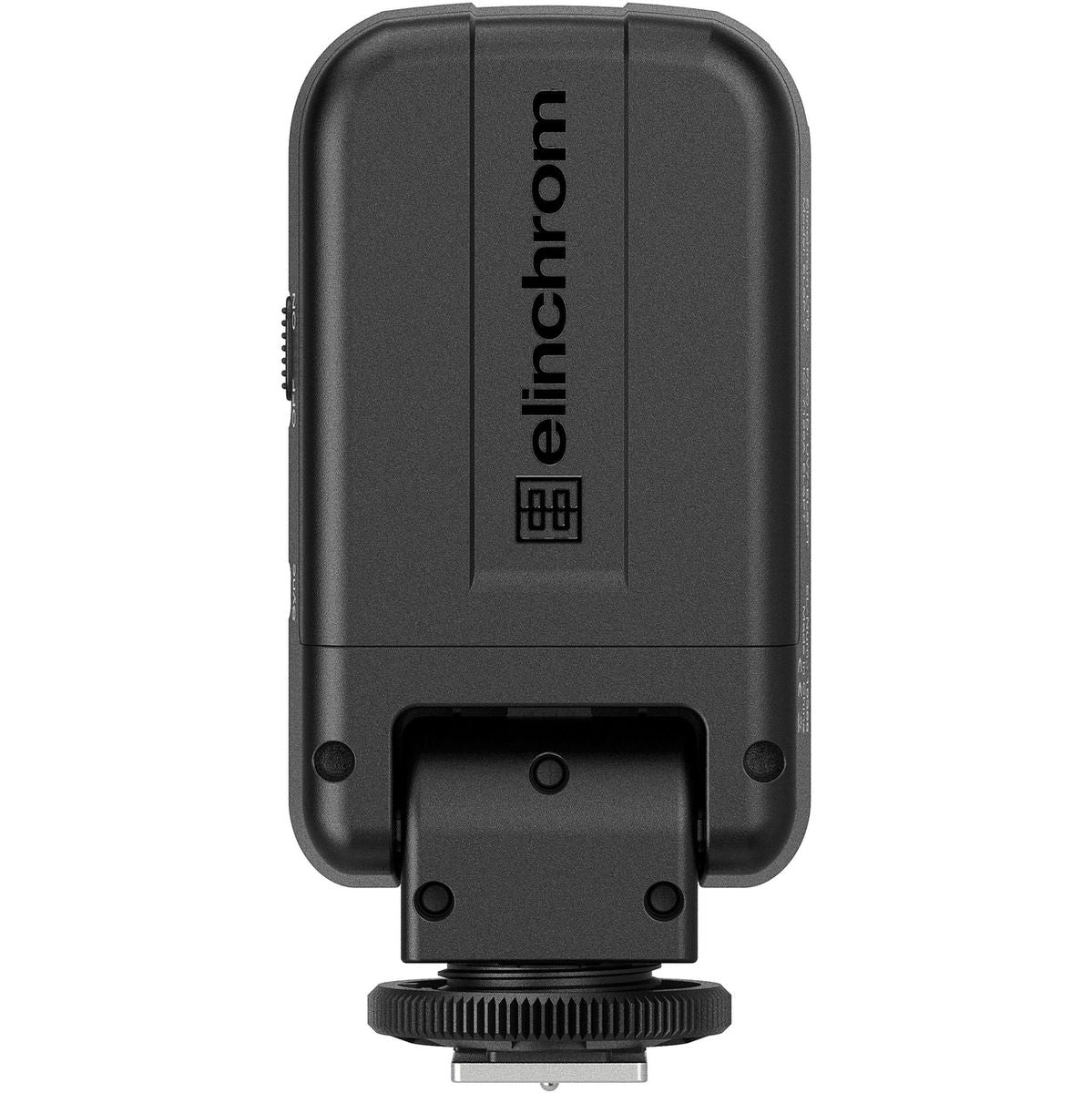Dos de l'émetteur Elinchrom Skyport Transmitter Plus, logo Elinchrom et pied de griffe orientable
