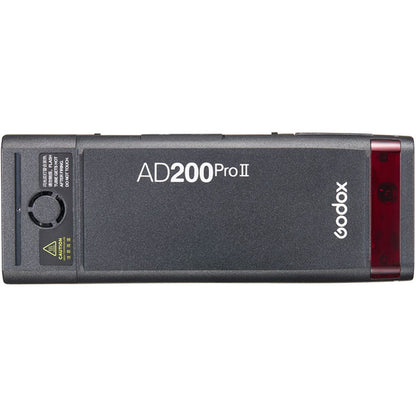 Flash portable Godox AD200Pro II de profil avec la tête speedlite H200 II
