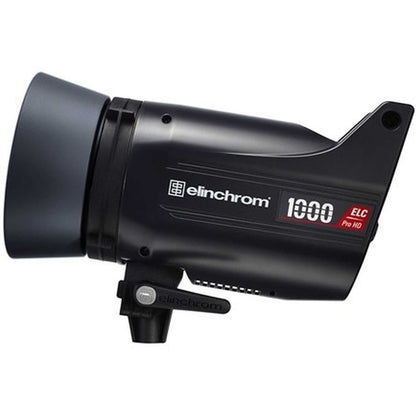 Flash studio Elinchrom ELC Pro HD 1000 de profil, réflecteur gris monté et logo 1000 ELC Pro HD