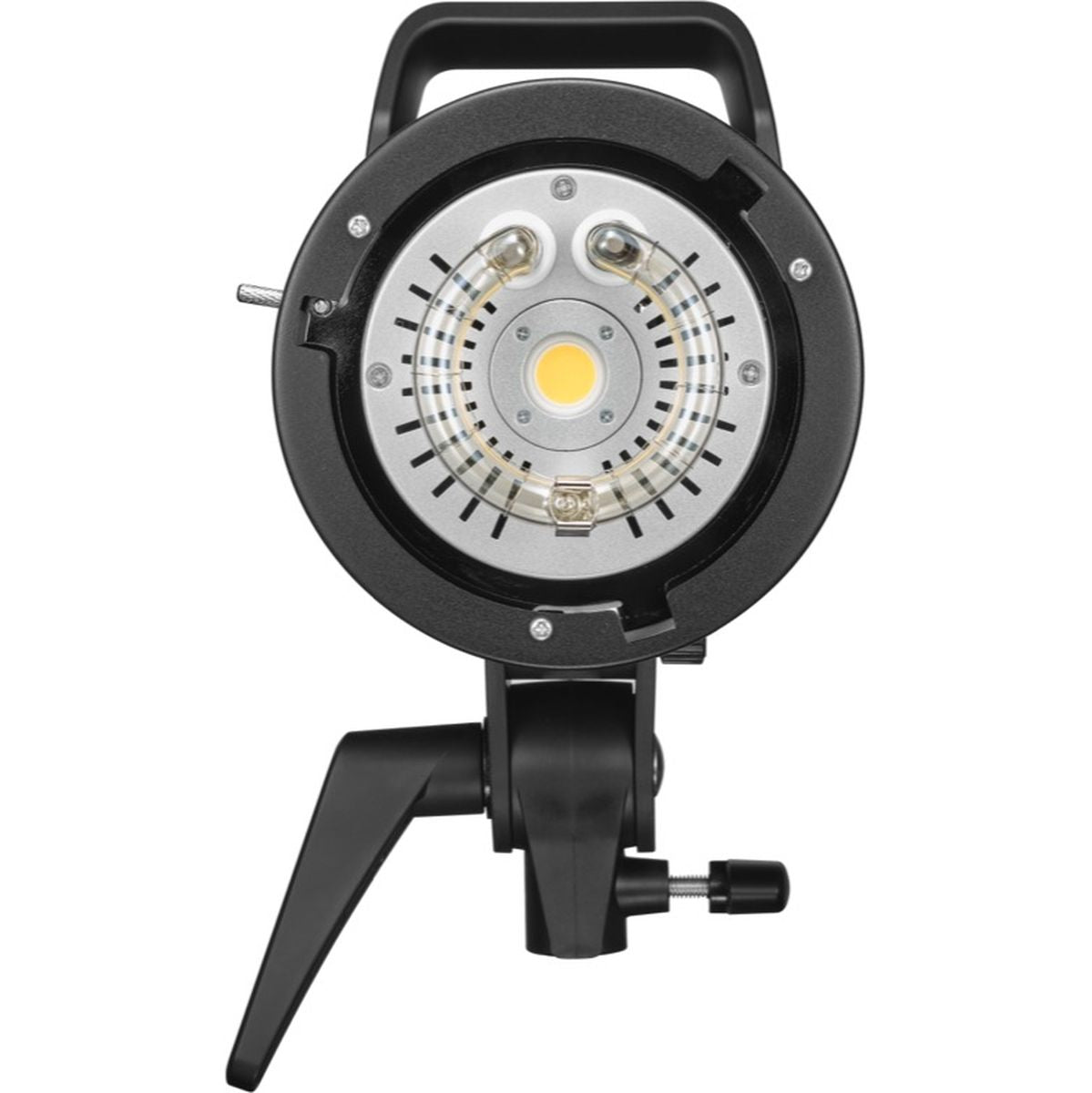 Face avant du flash studio Godox SK300III-V, monture Bowens S, tube éclair et lampe pilote LED